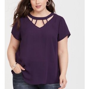 Torrid - Georgette Cage Detail Purple Short Sleeve Blouse - 3X
